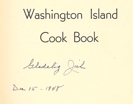 Washington Island  Cook Book inscription