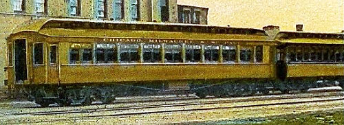 Image clipped from 1910 postcard showing the type of railroad passenger cars that Lidia rode.